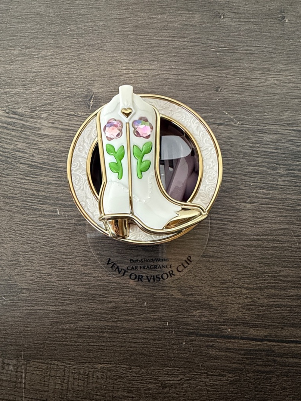 Bath & Body Works White & Gold Cowboy Boot Car Vent Clip